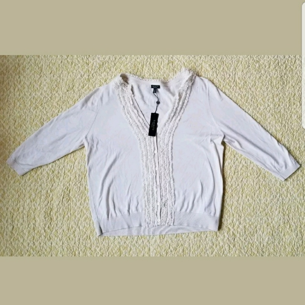 TALBOTS Womens XL Cream White Ruffled Front Cotton